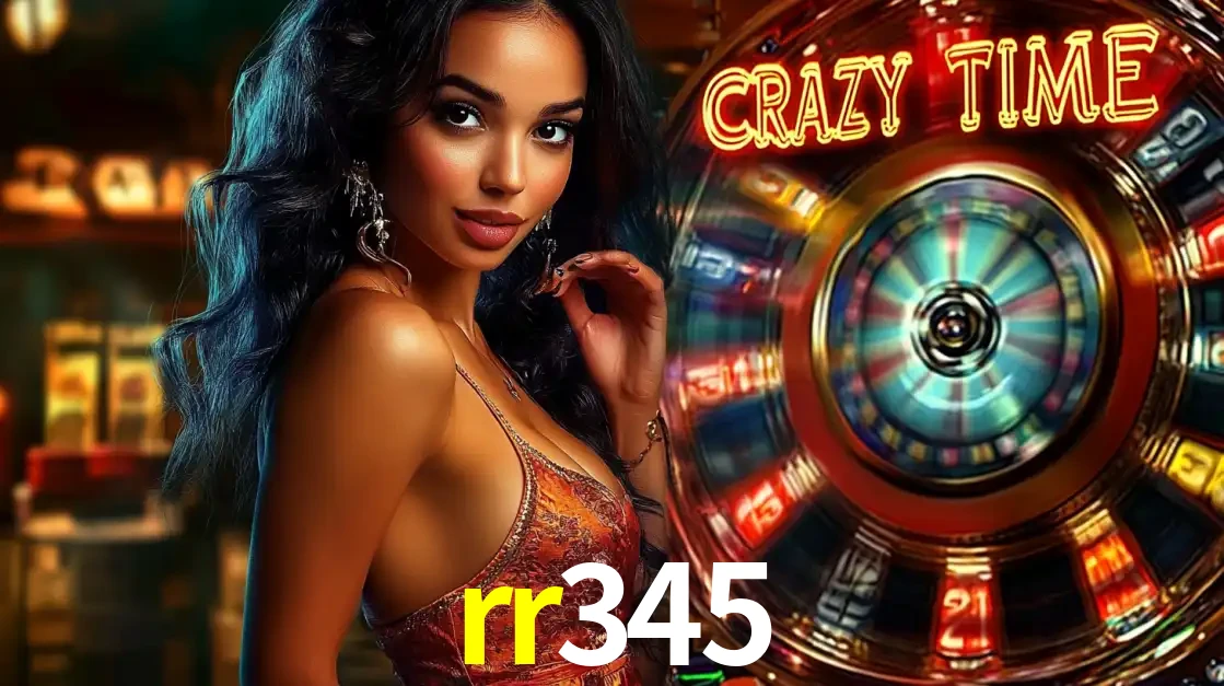 Mulher elegante ao lado da vibrante roda da fortuna do jogo de cassino ao vivo Crazy Time, um dos game shows mais populares e cheios de prêmios do rr345.